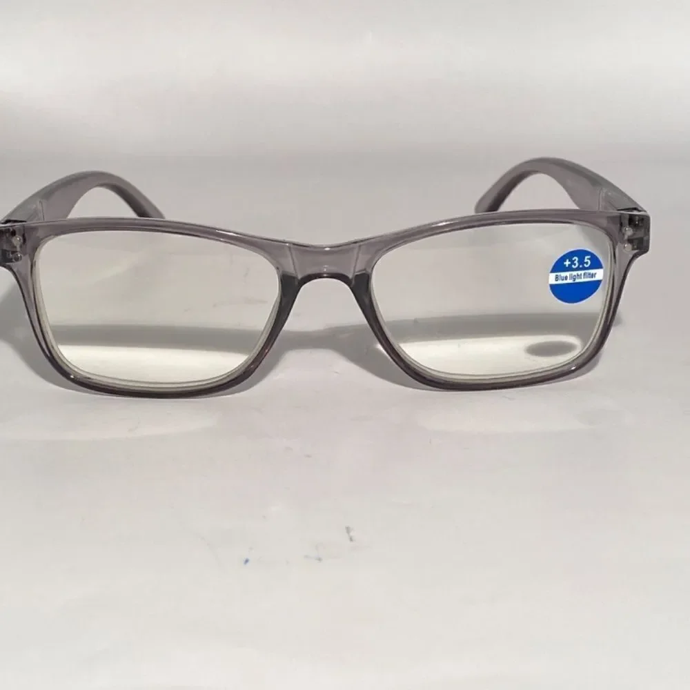1434 Helen 3.5 Reading Glasses Thin Rectanle Bluelight Filter Gray Frames NWT
